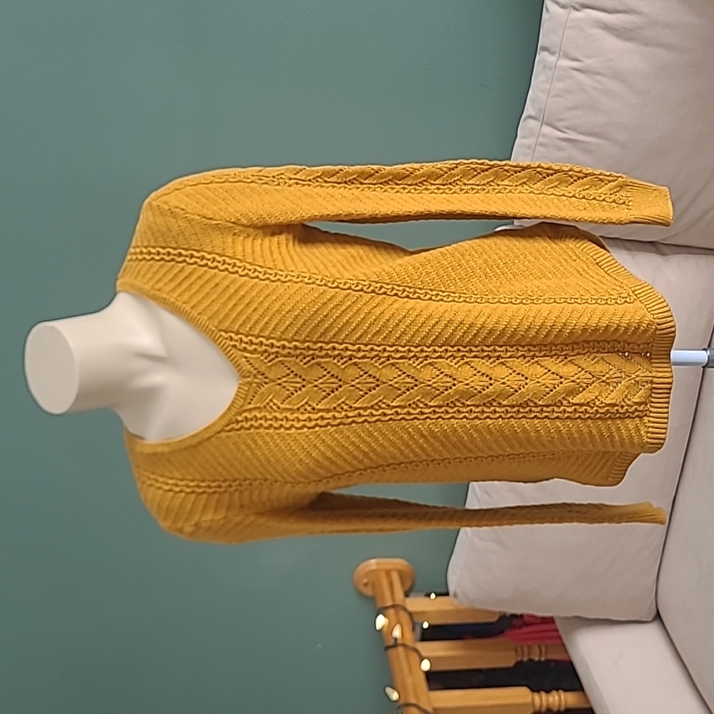 Sonoma  Vneck Cable Knit Mustard Yellow Sweater